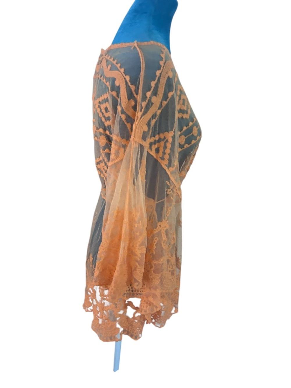 Lace Embroidered Sheer Tunic Top - Orange - Picture 4 of 5